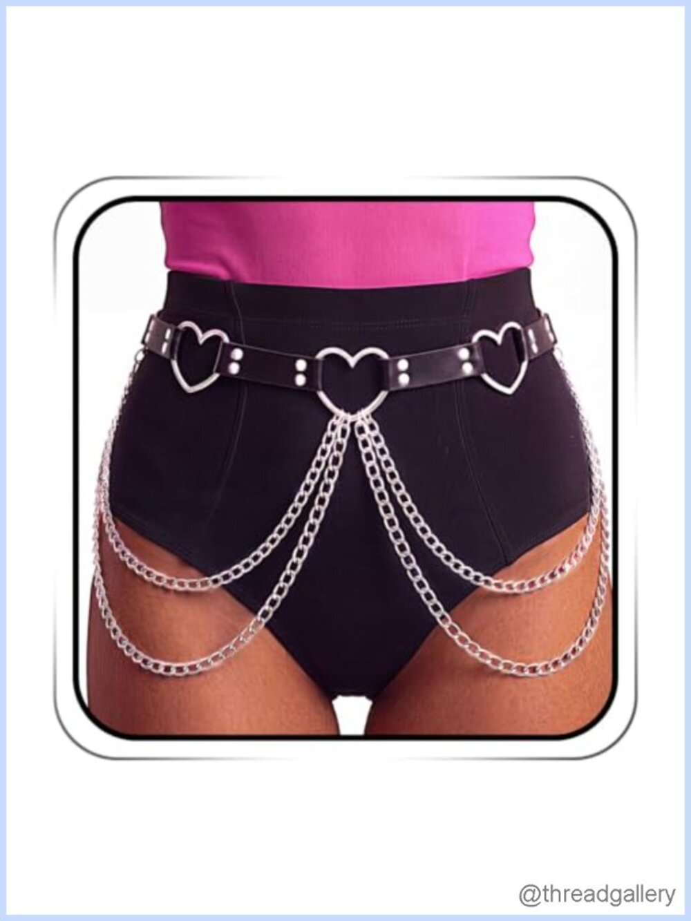 Leather & Alloy Gothic Waist Chain Belt with Heart Metal Hardware for Women